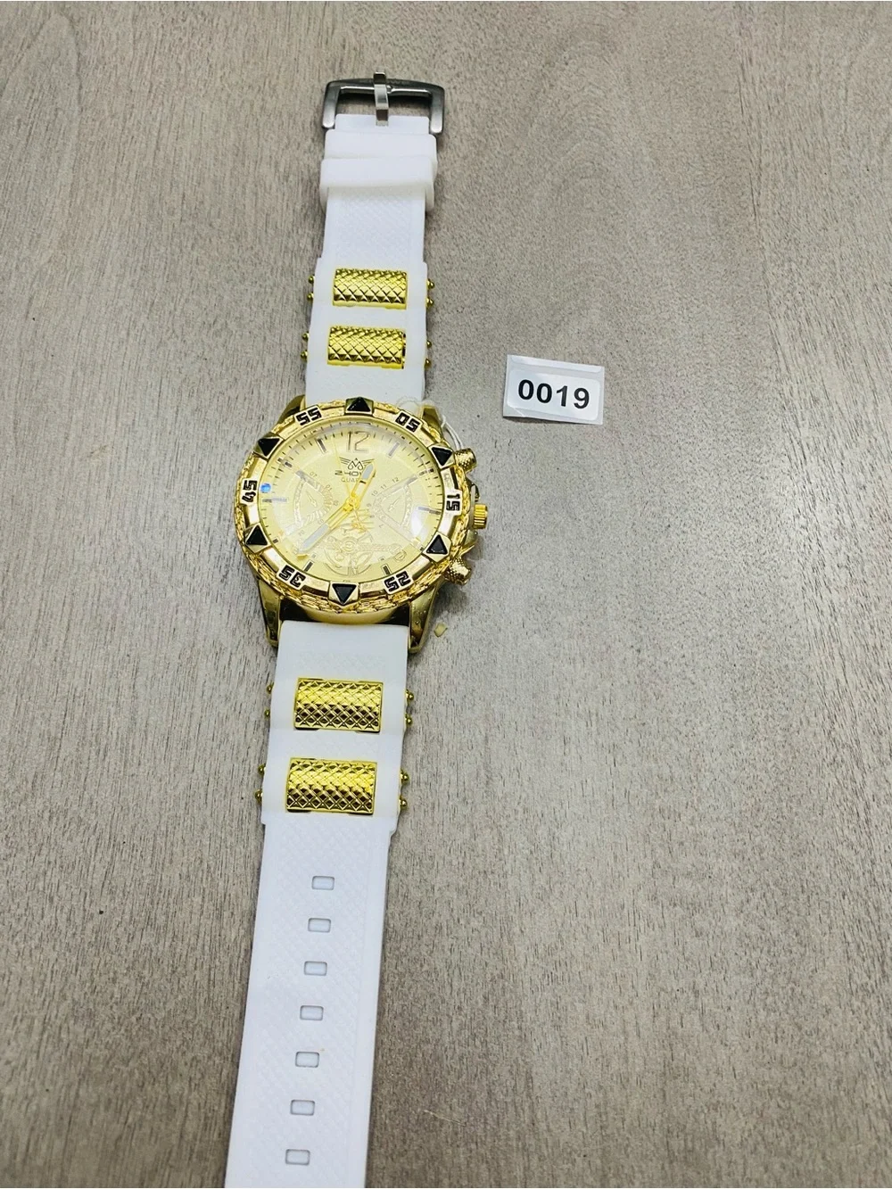 Gold Dial Sport Watch with White Silicone Strap